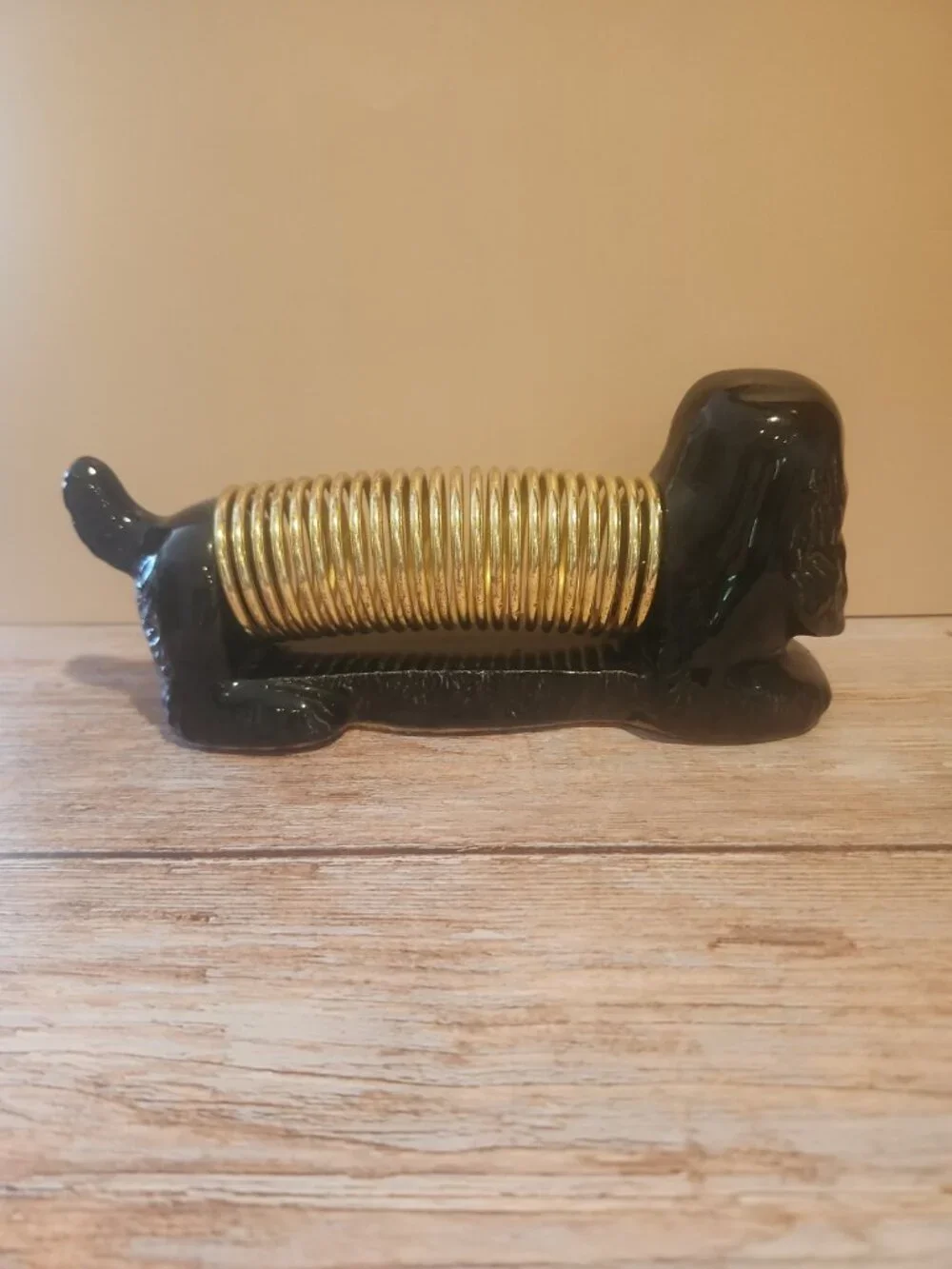Vtg~MCM~Black/Gold~Ceramic~Dachshund~Cocker Spaniel~Dog~Desk Letter Card Holder